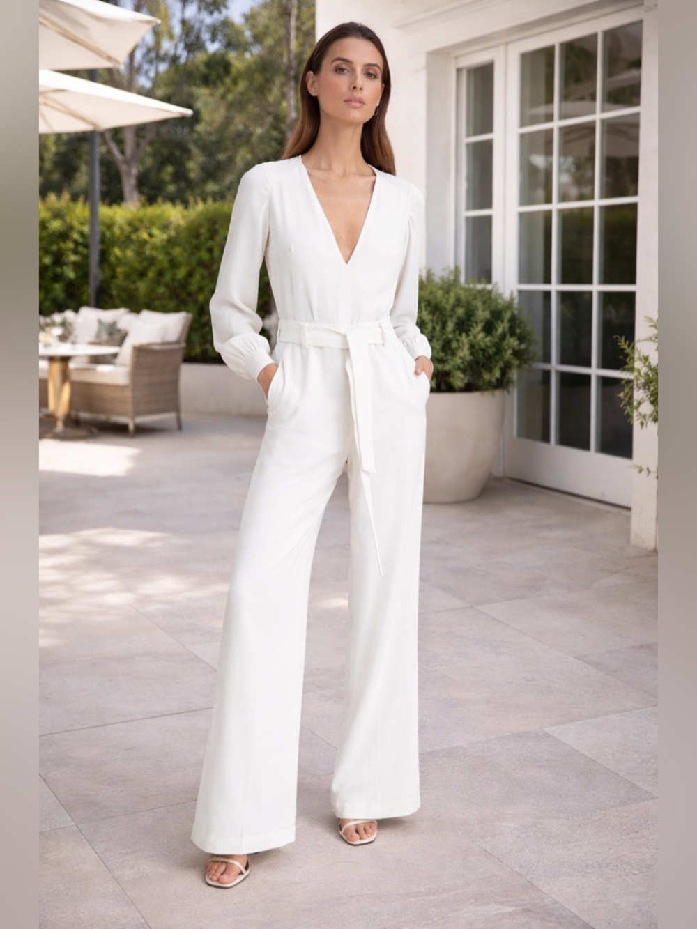 NEW REISS Elsa Wide-Leg Belted Jumpsuit – White - Size 4